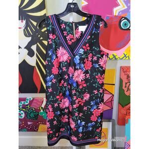 NWT PAPPAGALLO V Neck Talia Dress Sz 6 Black Floral V Neck Retails $99